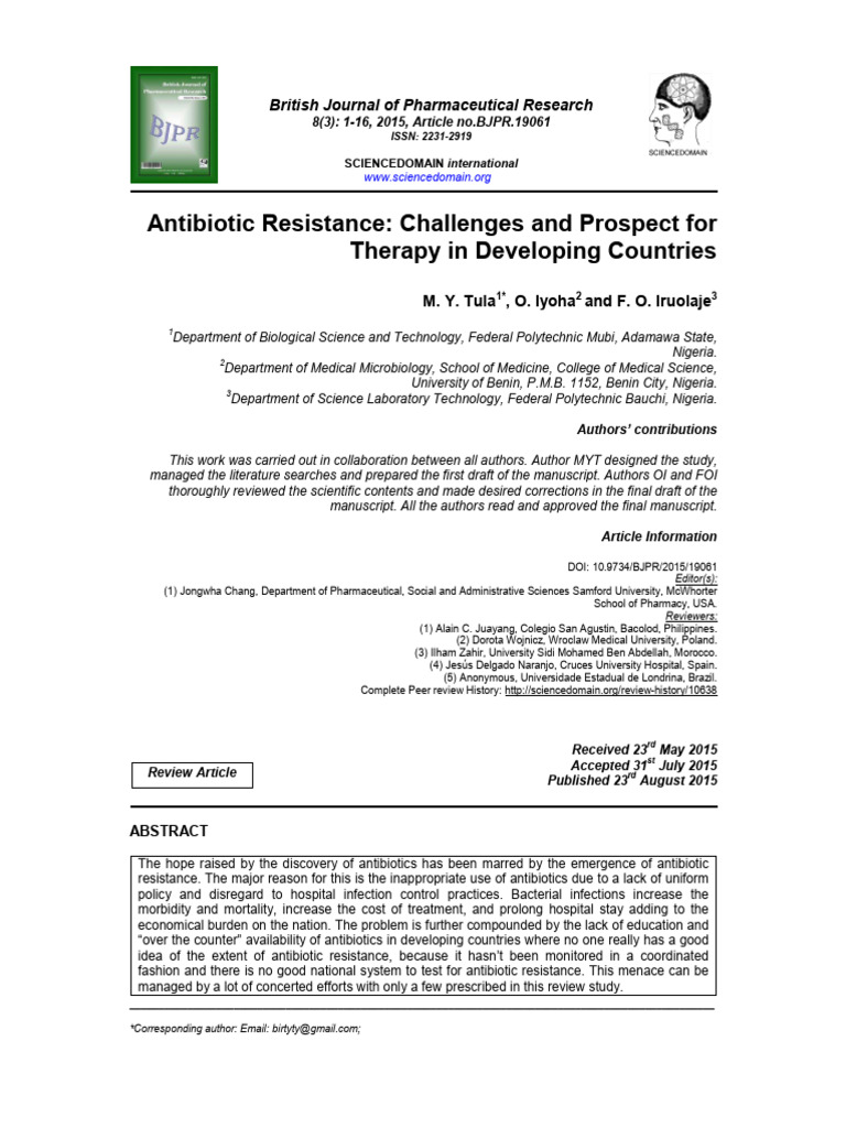 Antibiotics Resistance Challenges And Pr Pdf Antimicrobial