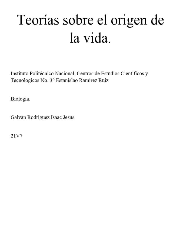 Teorías Sobre El Origen de La Vida 2 | PDF | Organismos | Biología Celular)