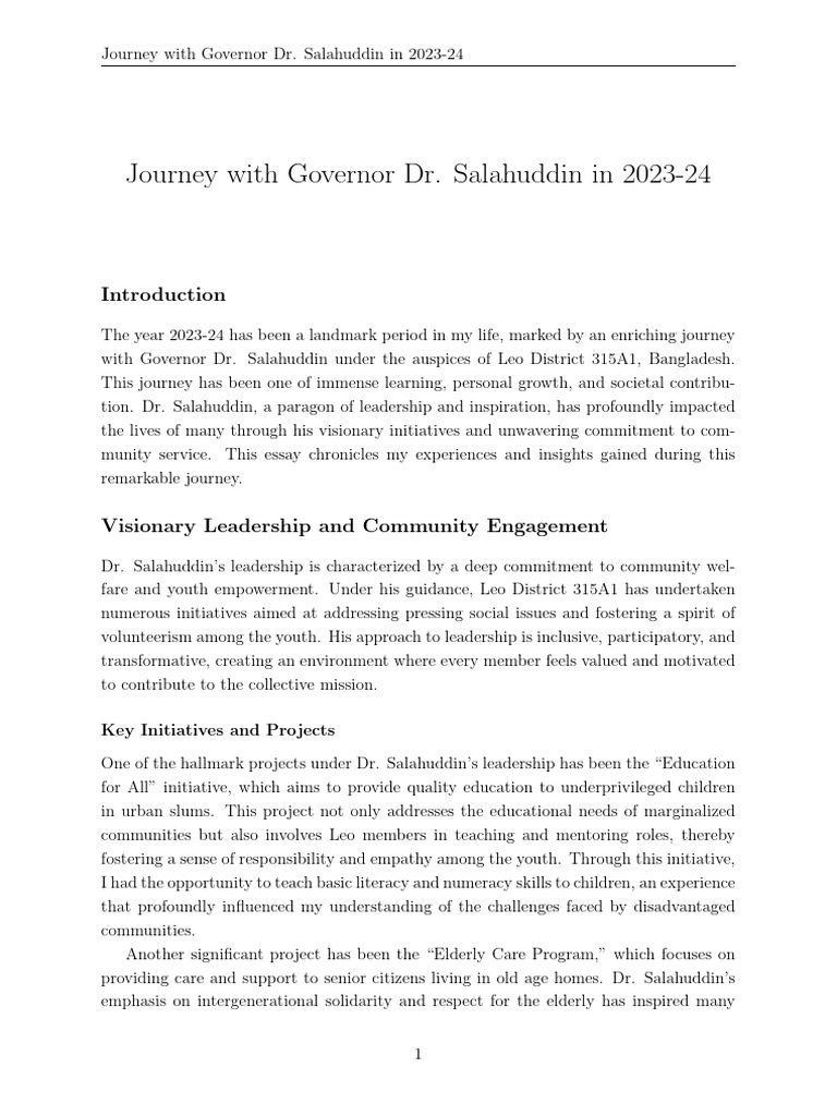 Journey With Governor Dr. Salahuddin in 2023-24 | PDF | Leadership ...