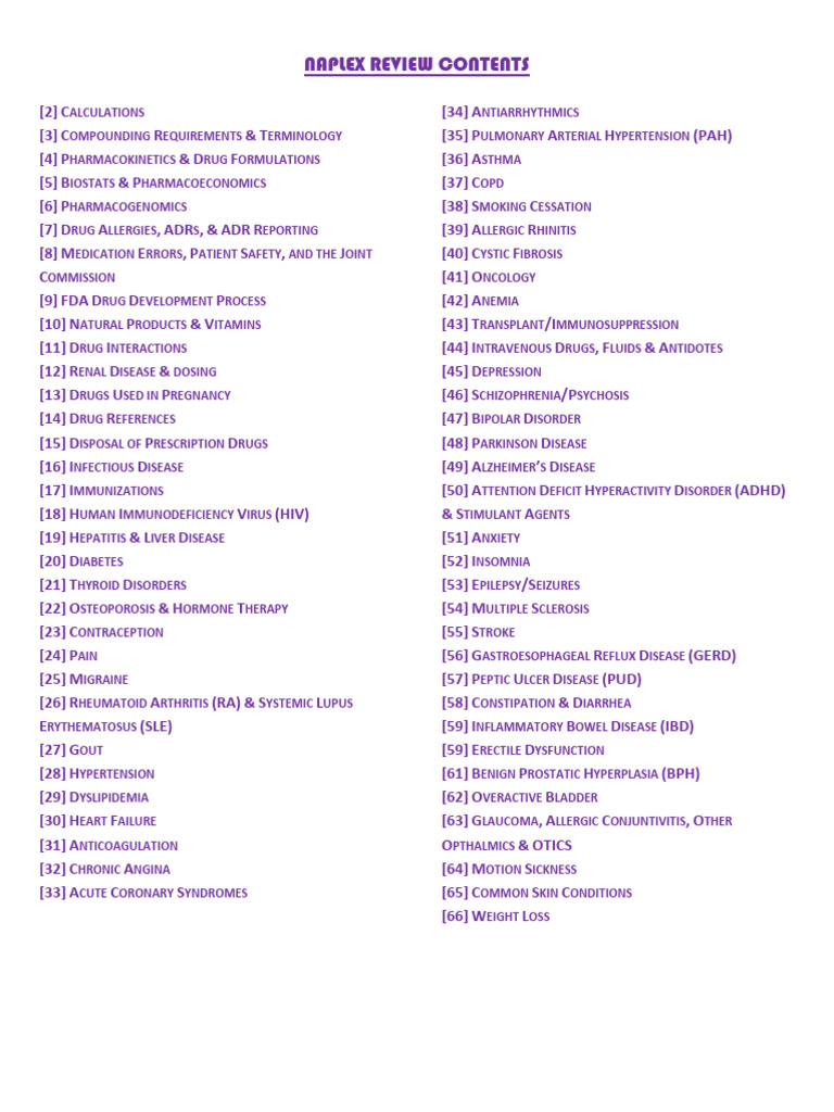 NAPLEX Review: Key Pharmacy Topics | PDF | Chloride | Sodium Chloride