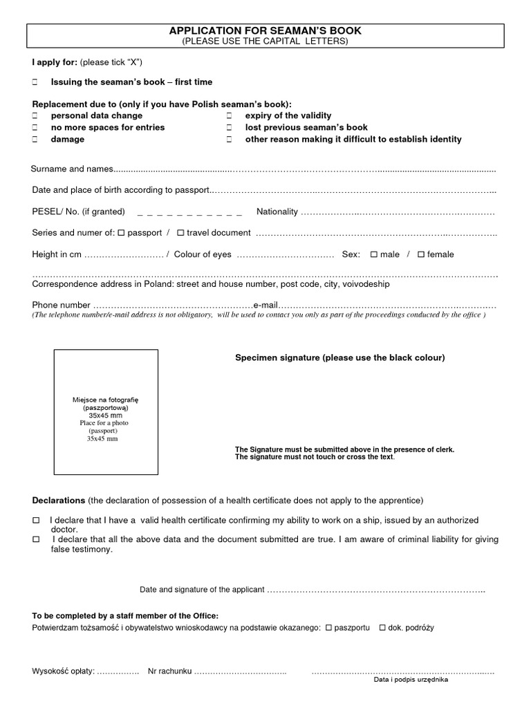 Application Form Seamans Book ENG1 | PDF