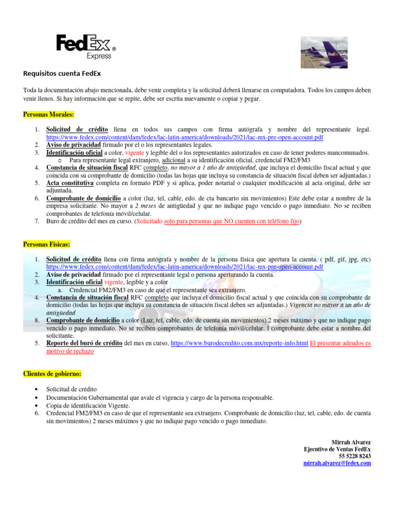 Requisitos apertura de cuenta FedEx | PDF
