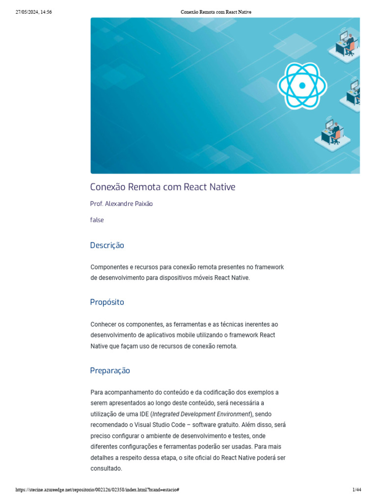 Conexão Remota em React Native | PDF | Script Java | Modelo cliente ...