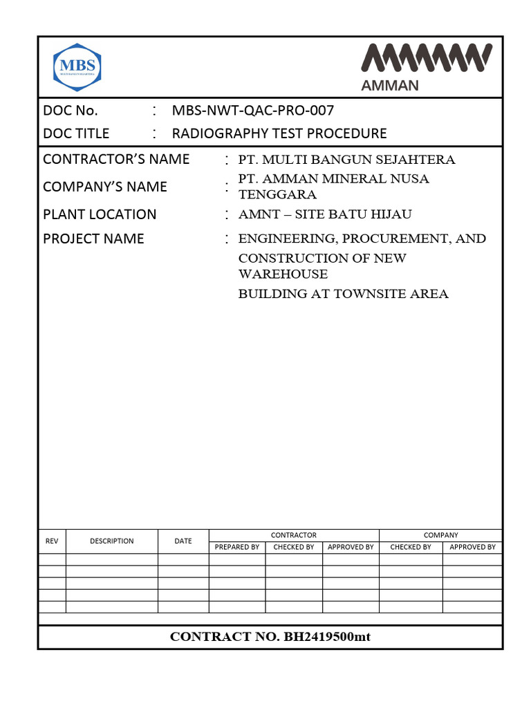Radiography Test Procedure for Warehouse Project | PDF | Radiography