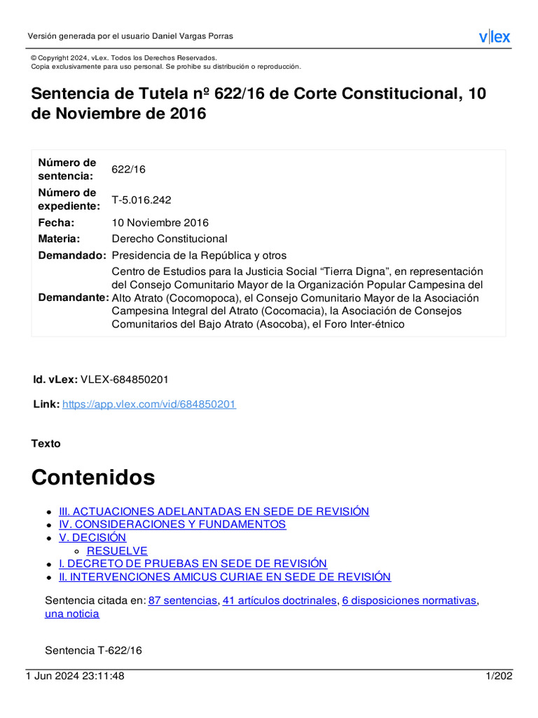 Sentencia de Tutela N 62216 de Corte Constitucional 10 de No | PDF ...