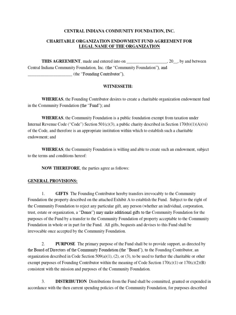 Charitable Endowment Fund Agreement | PDF | Charitable Organization ...