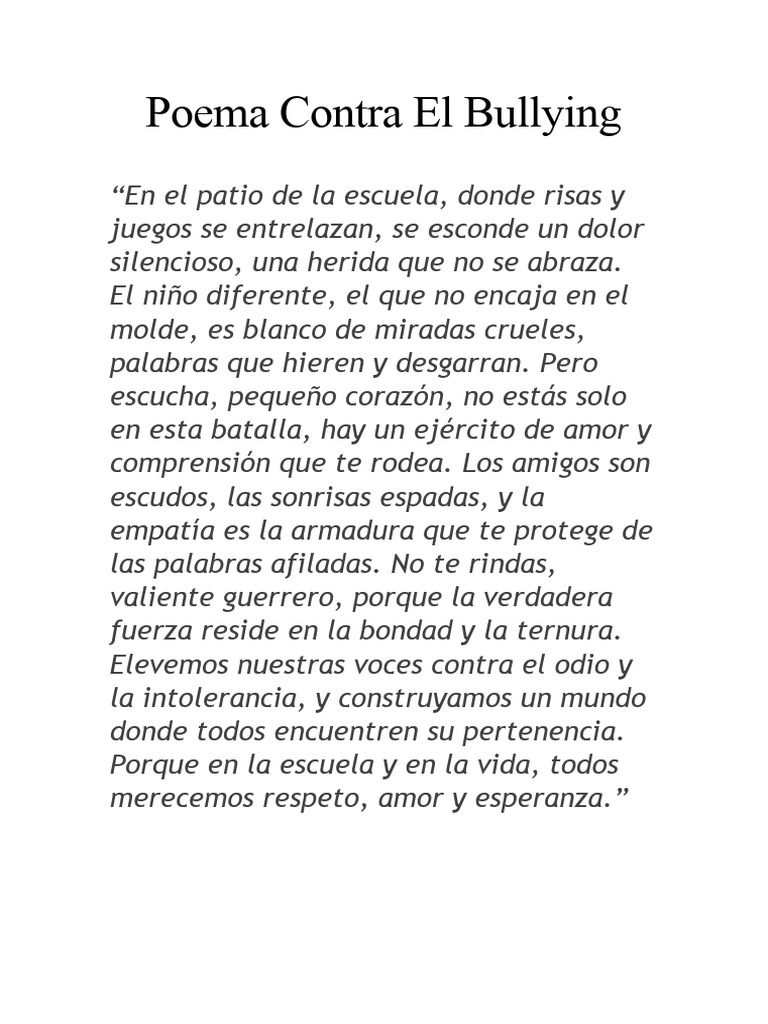 Poemas Y Citas Sobre El Bullying Actividades Día Internacional Contra