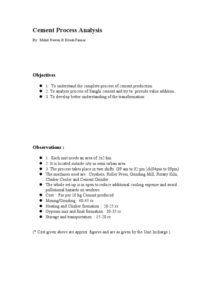 Cement Production Process Analysis | PDF