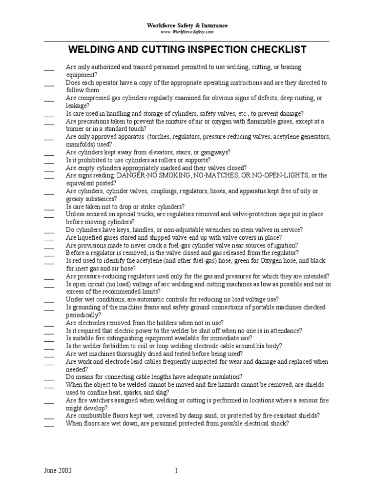 Welding Cutting Inspection Checklist Welding Mechanical Engineering