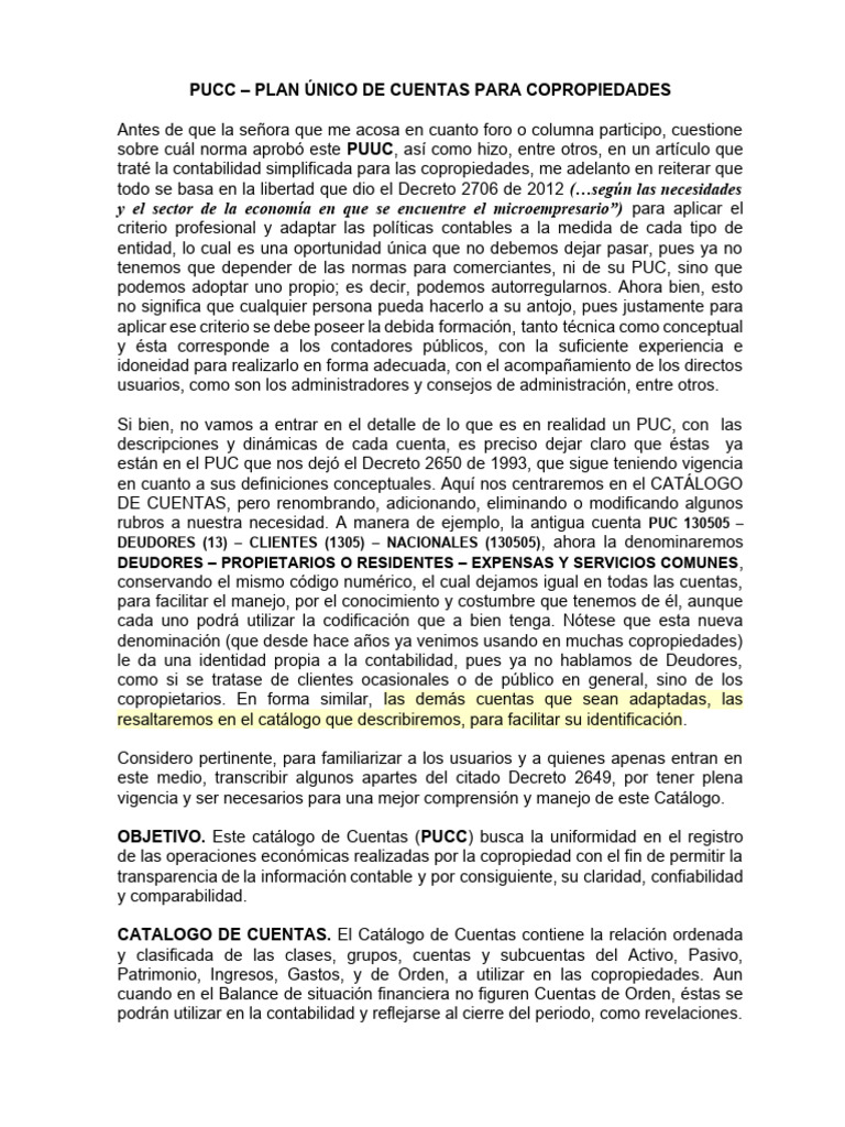 Pucc-Plan Unico de Cuentas para Copropiedades | PDF | Contabilidad ...