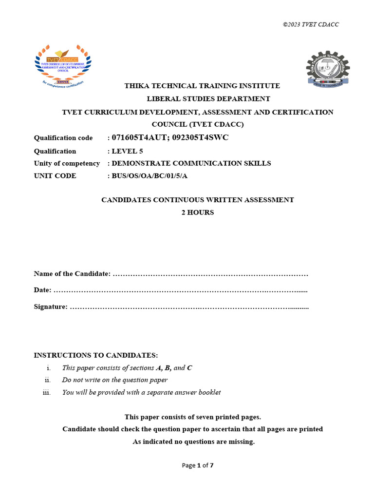 Written Candidate (Communication Skills) | PDF | Communication | Human ...