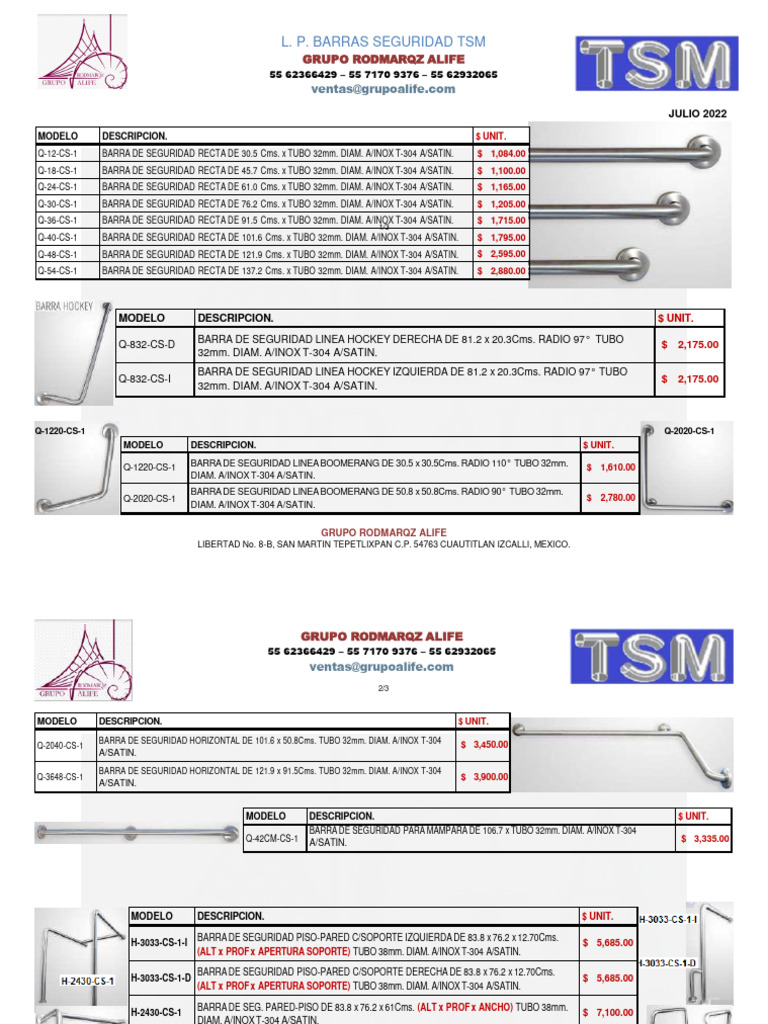 Barras de Seguridad TSM y Accesorios | PDF | Tecnología