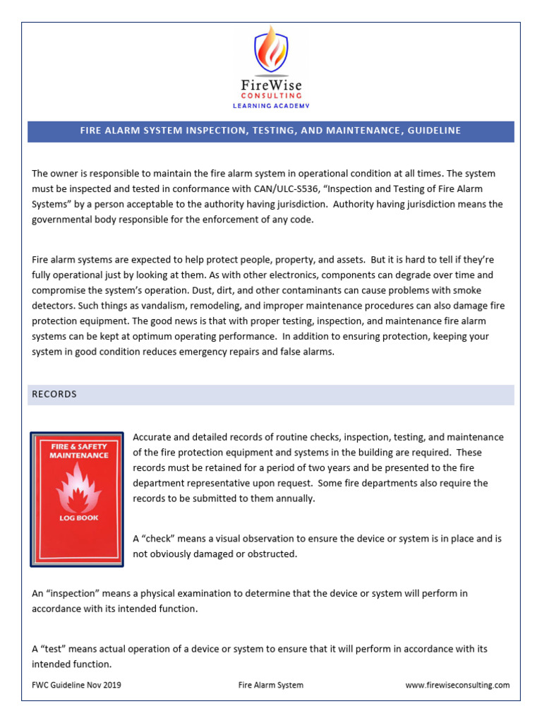 Fire Alarm System Inspection Testing And Maintenance Guidline Nov 2019