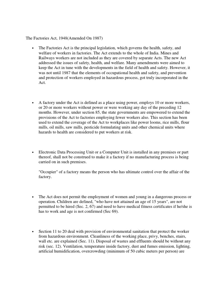 The Factories Act PDF Occupational Safety And Health Wellness