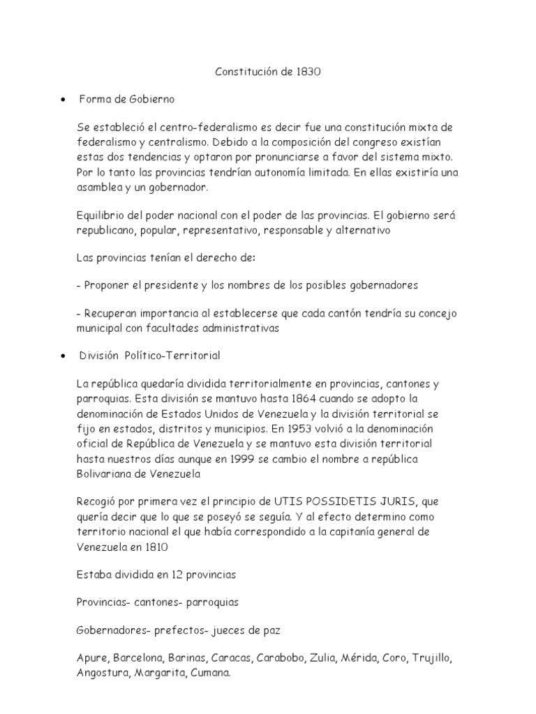 Constitucion De 1830 Venezuela Ley Constitucional