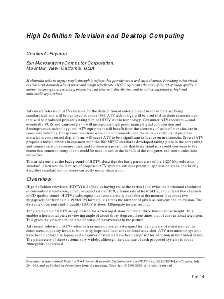 HDTV Desktop Computing PDF Video High Definition Television