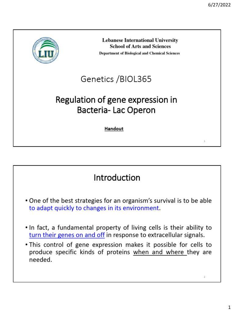 3 - Regulation of Gene Expression in Prokaryotes | PDF | Operon | Repressor