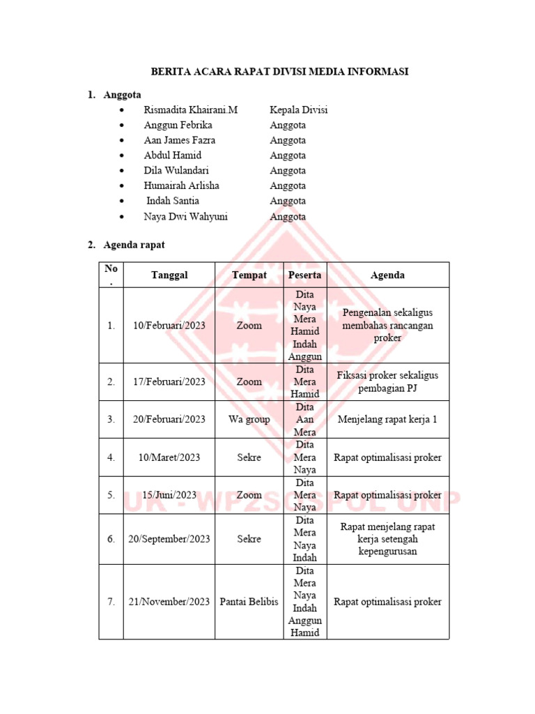Berita Acara Rapat Divisi Media Informasi 3.4 | PDF