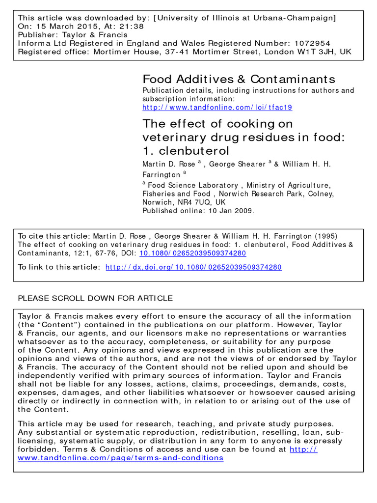 The Effect of Cooking On Veterinary Drug Residues in Food 1 ...