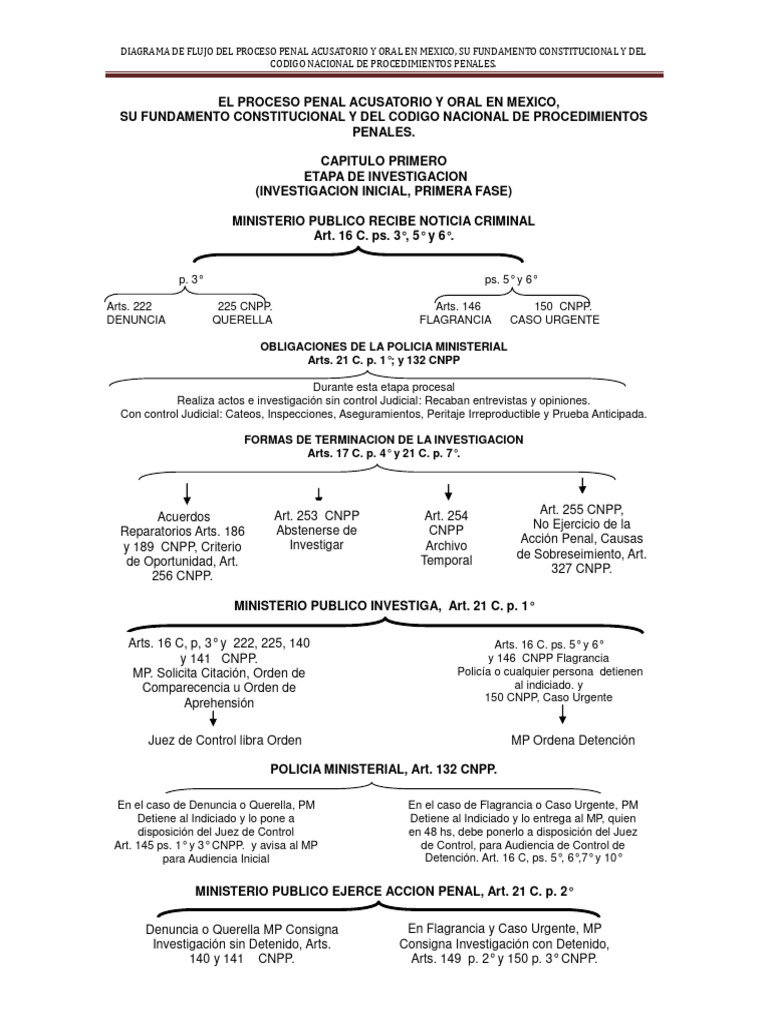 Diagrama de Flujo Del Proceso Penal Acusatorio y Oral en Mexico, Su
