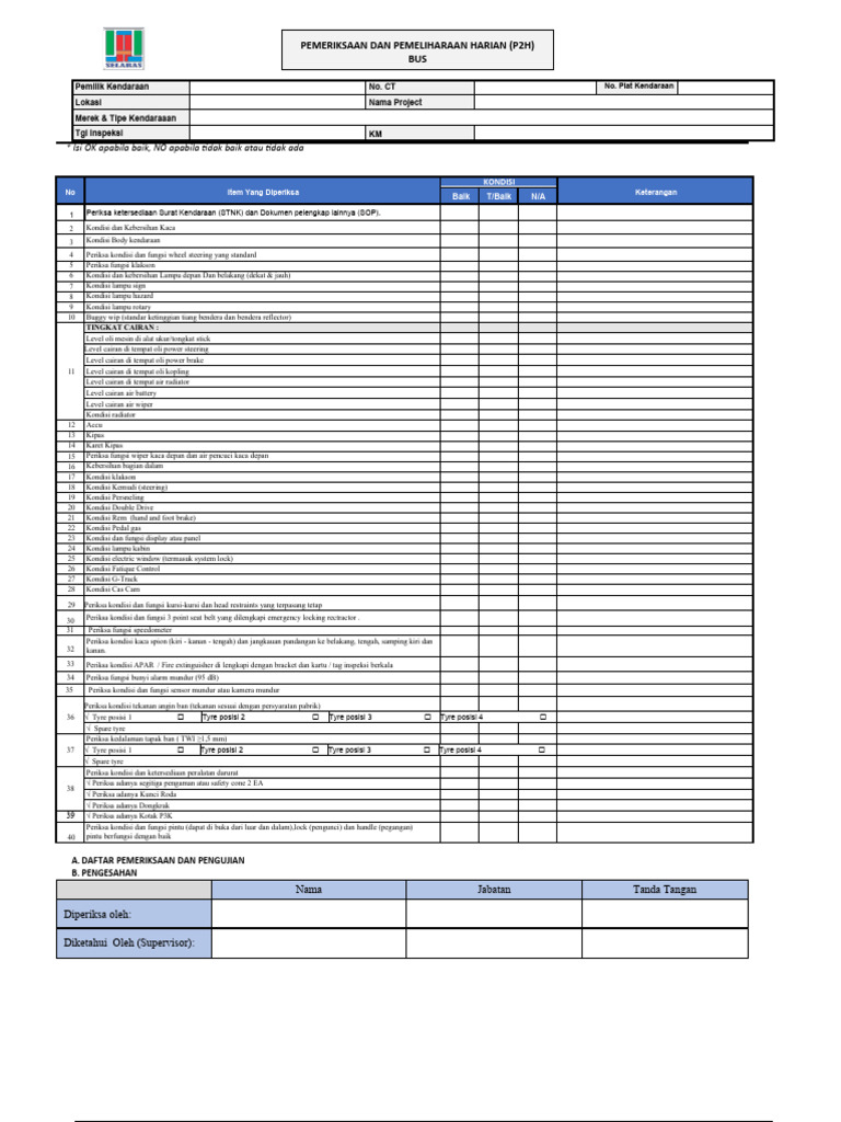 Panduan Pemeriksaan Harian Bus | PDF
