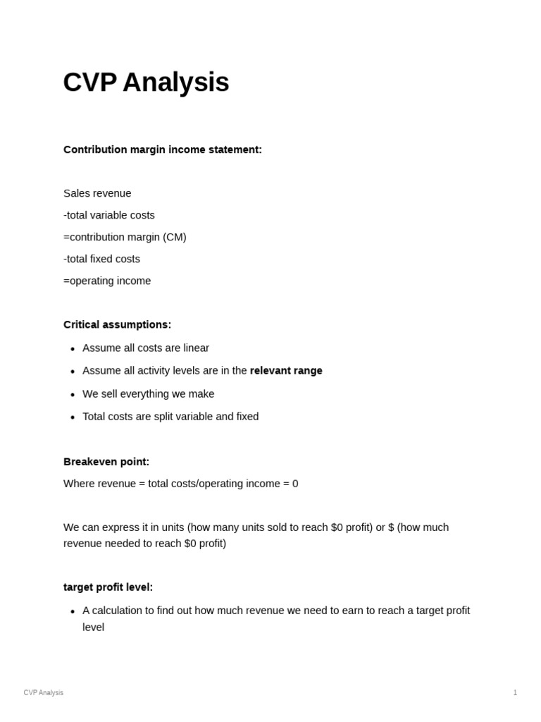 CVP Analysis: Contribution Margin Income Statement PDF Management