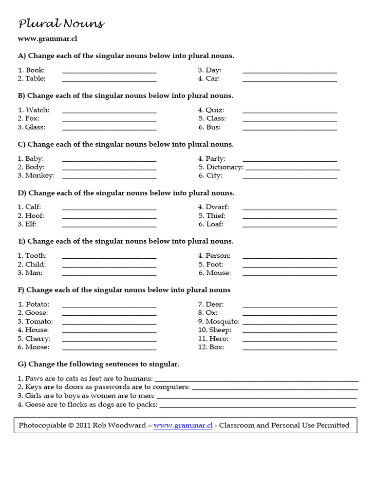 Plural Nouns Worksheet for Students | PDF | Morphology | Language Mechanics