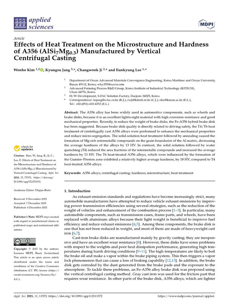 Effects of Heat Treatment On The Microstructure and Hardness of A356 ...