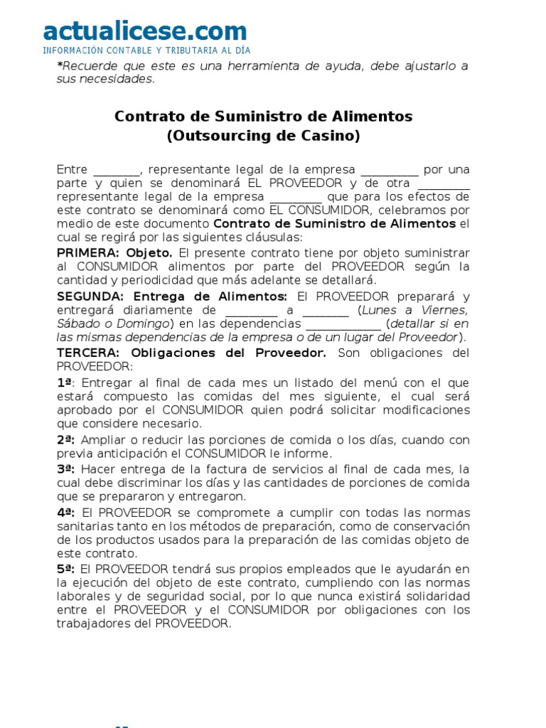 Contrato de Suministro de Alimentos Alimentos Negocios (general)