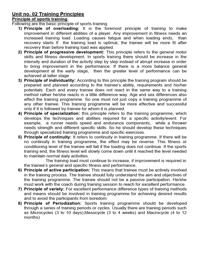 Principles of Sports Training Explained | PDF | Cognition | Behavior ...