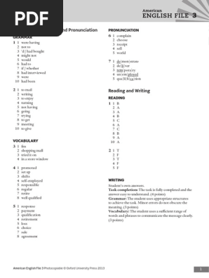 American English File 3 Answer Key | PDF | English Language