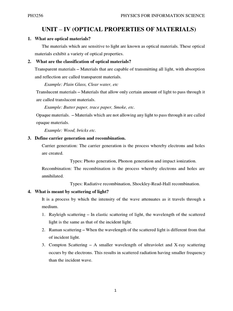 Unit Iv Optical Properties of Materials PDF PN Junction Oled