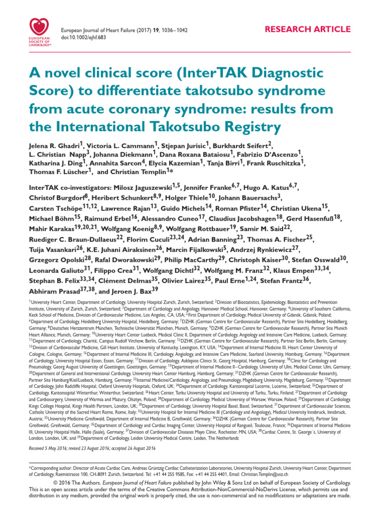 InterTAK Score for Takotsubo Diagnosis | PDF | Diseases And Disorders ...