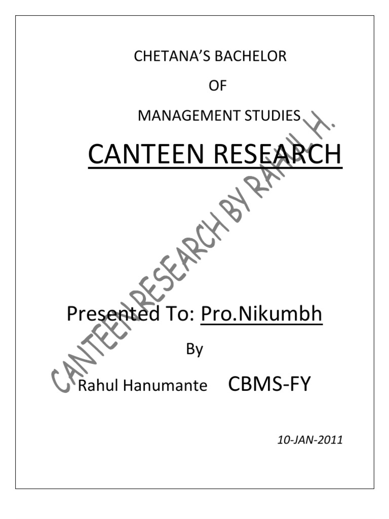 A Research on Canteen Cafeteria Restaurants