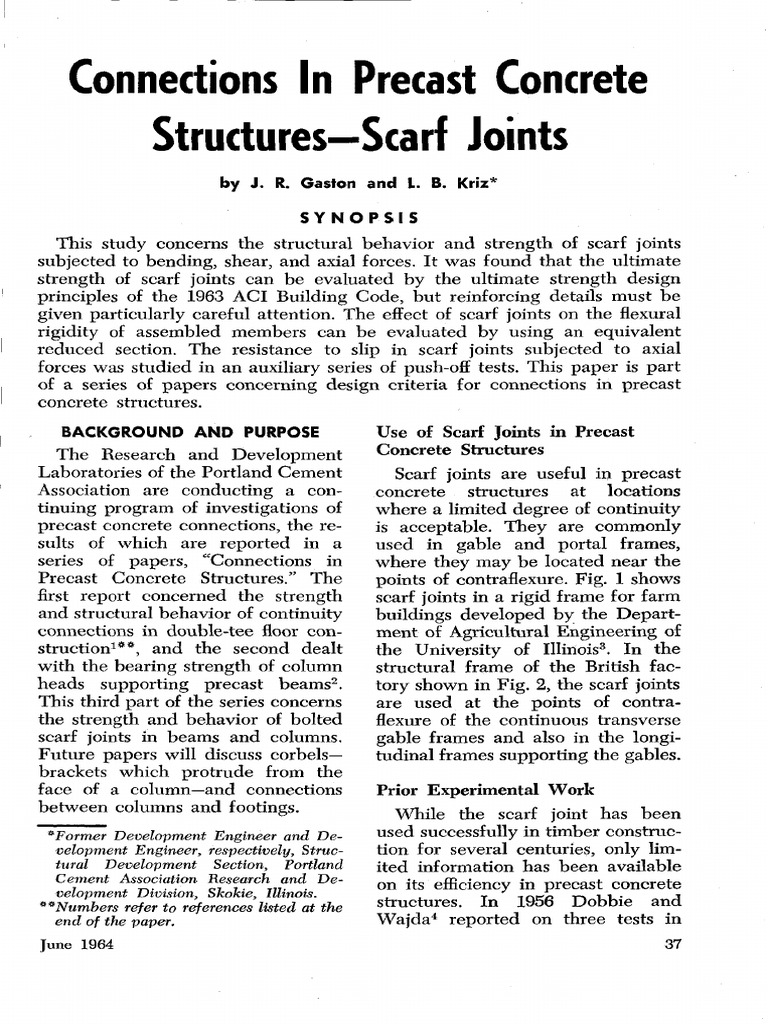 Connections in Precast Concrete Structures - Scarf Joints | PDF ...
