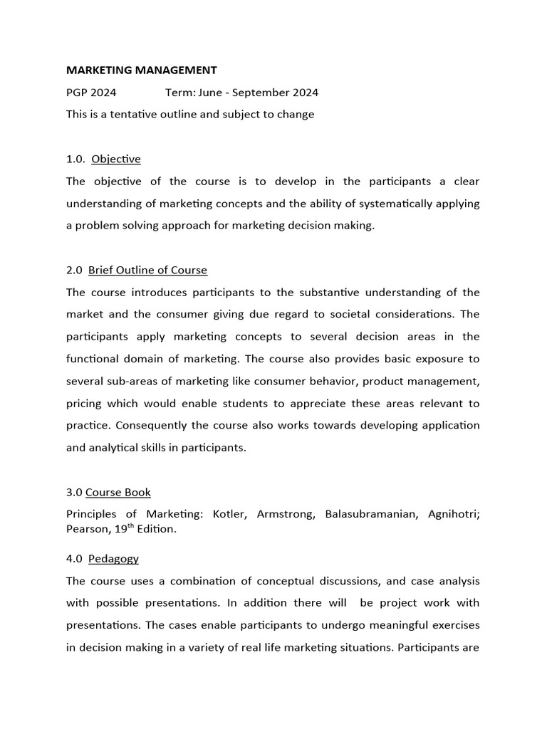 MKTMGT2024SYLLABUSINITIALPART | PDF | Marketing | Consumer Behaviour