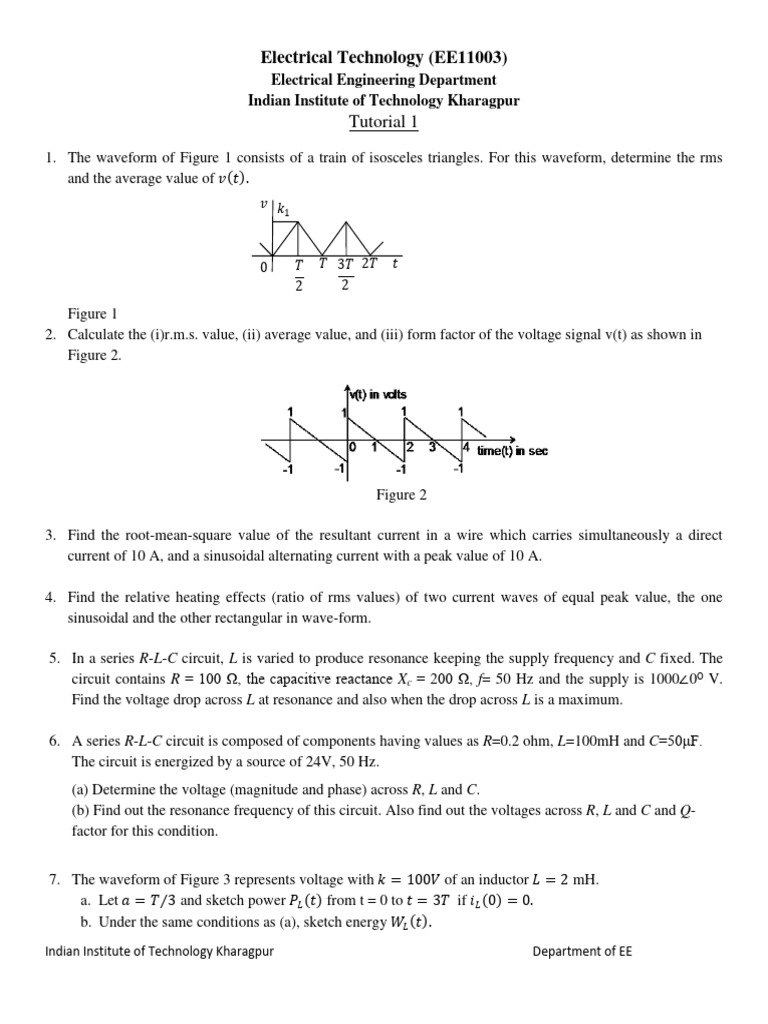 Electrical Engineering Tutorial Exercises | PDF | Root Mean Square ...