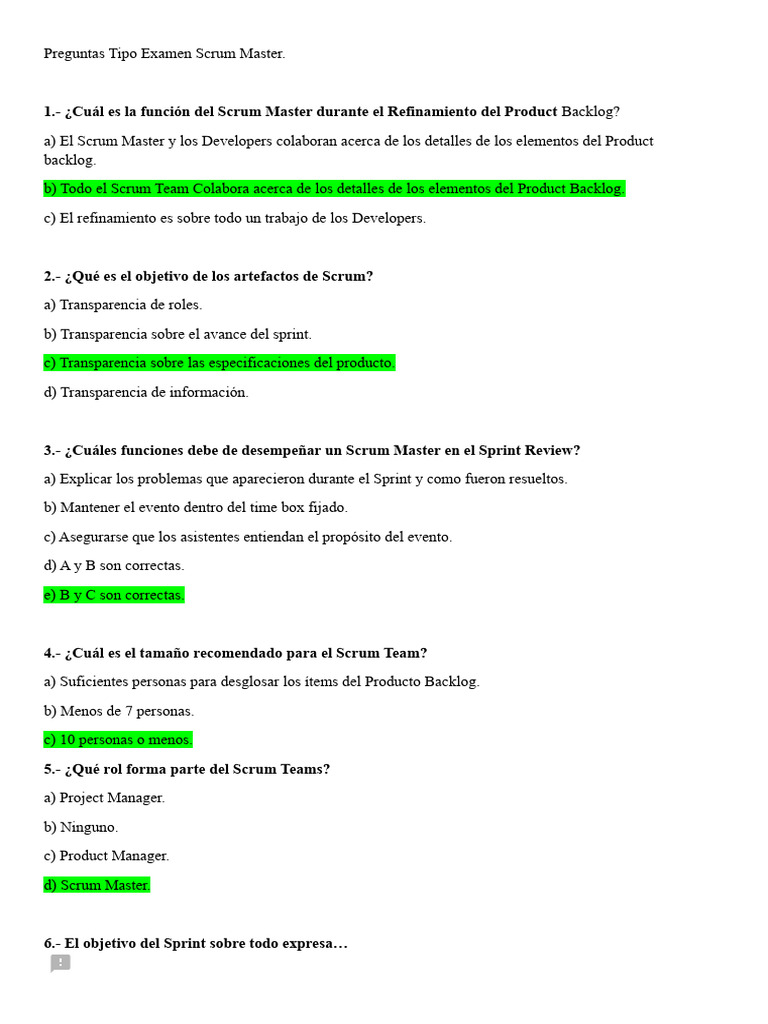 Preguntas de Examen para Scrum Master | PDF | Scrum (desarrollo de ...