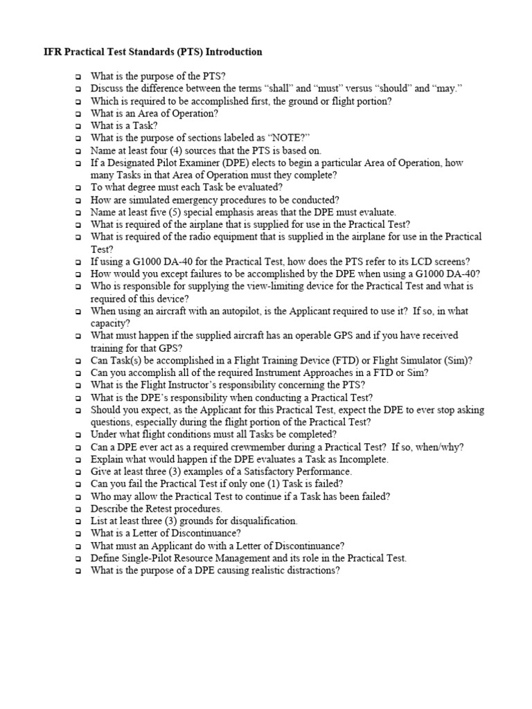 IFR Practical Test Standards (PTS) Introduction | PDF | Aerospace ...