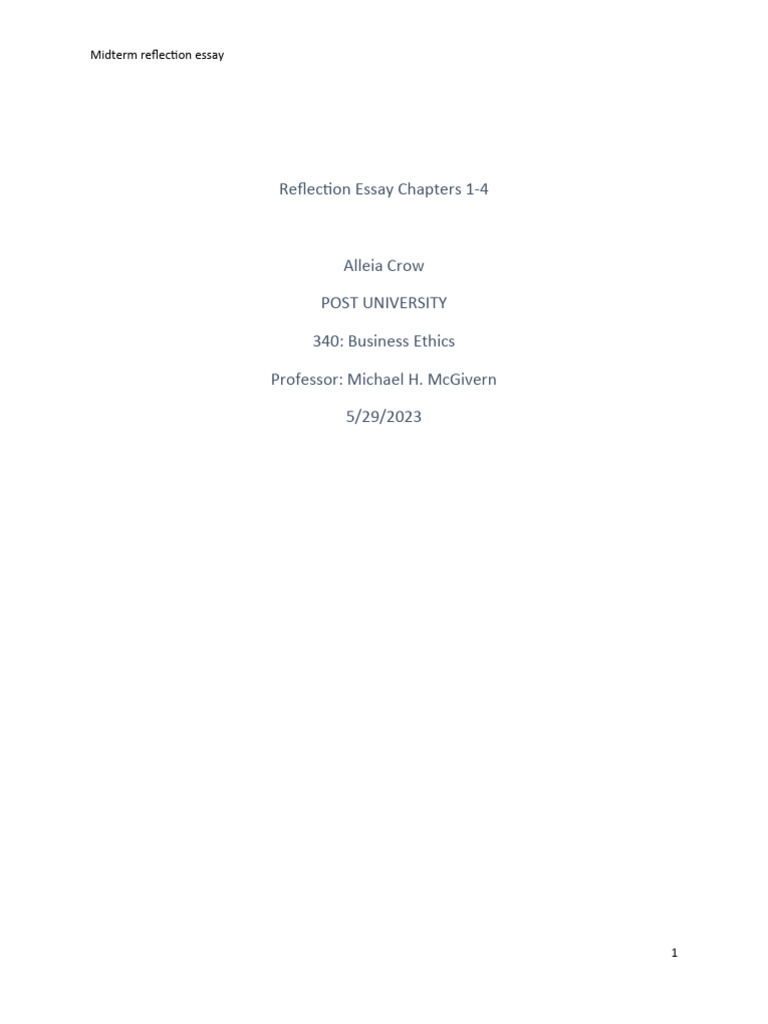 Business Ethics Midterm Reflection Essay | PDF | Business Ethics ...