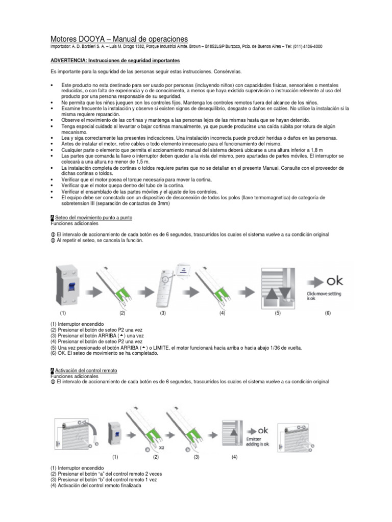 Manual de Motores DOOYA y Control Remoto | PDF | Control remoto | Cambiar