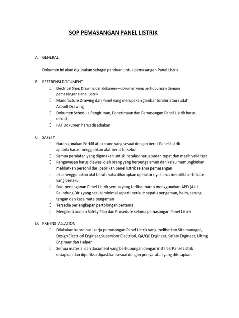 Sop Pemasangan Panel Listrik | PDF
