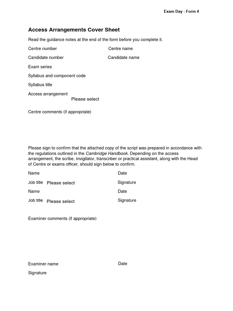 Access Arrangements Cover Sheet Guide | PDF