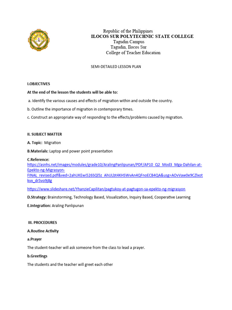 Migration Causes and Effects Lesson Plan | PDF | Human Migration ...