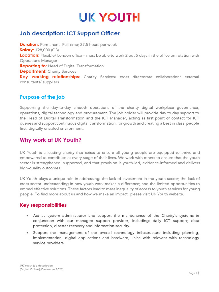 ICT Support Officer Job Description | PDF | Information And ...
