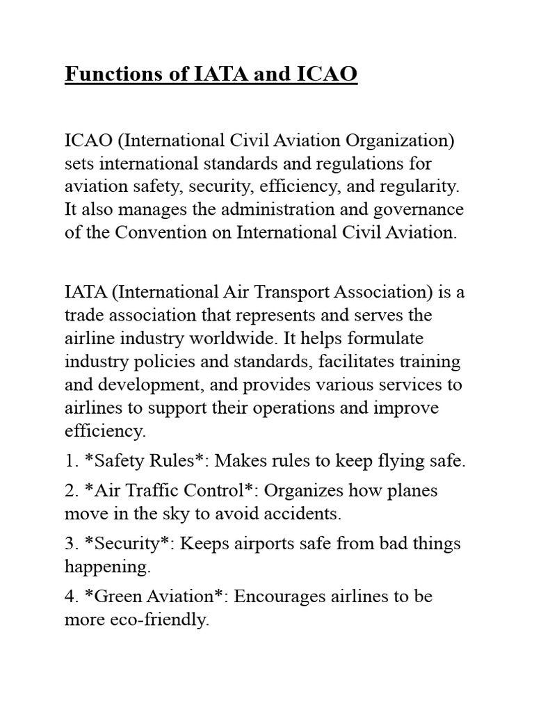 Functions of IATA and ICAO Download Free PDF Airlines Aviation