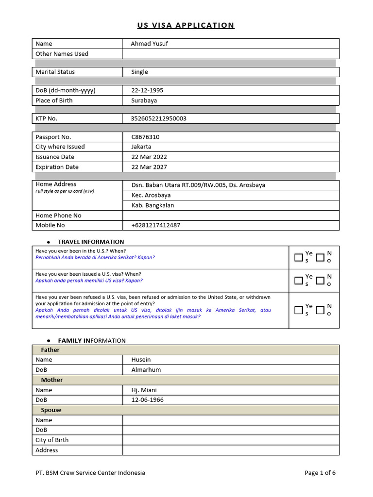 Us Visa Application - Rev03052012 Ahmad Yusuf | PDF