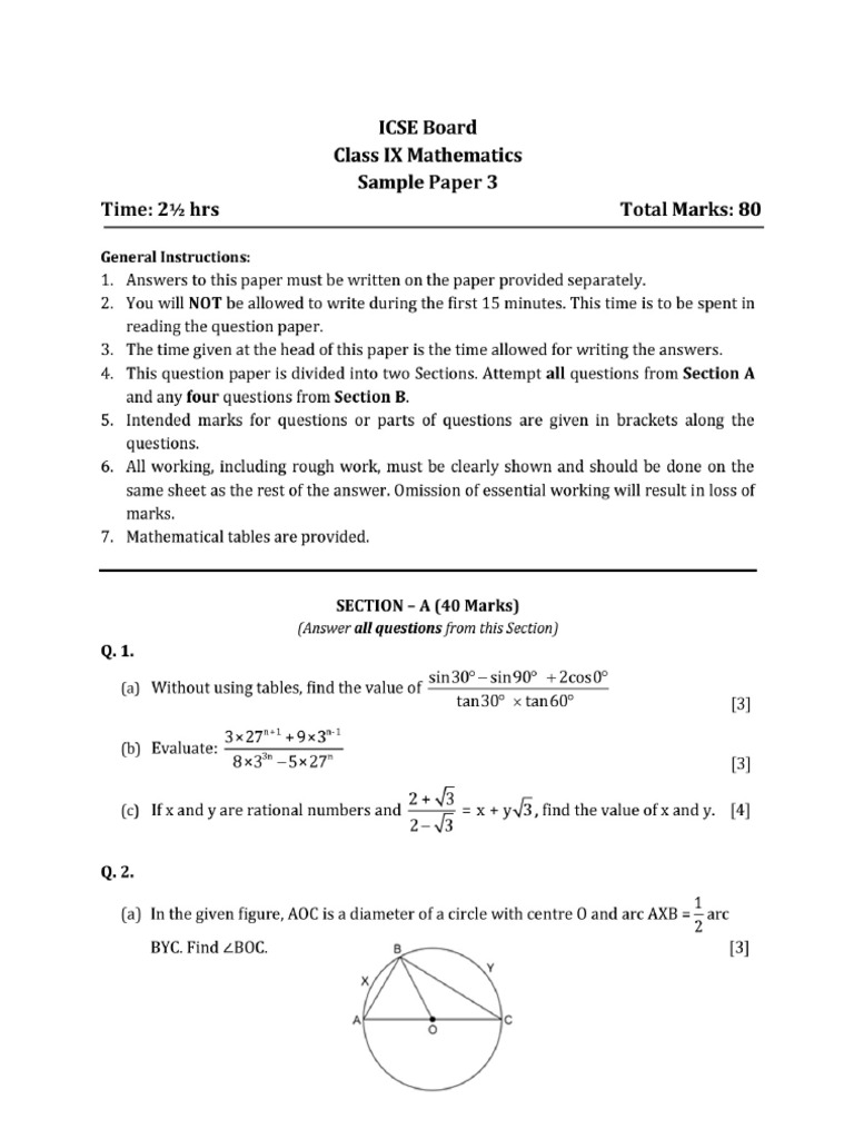 Icse Class Ix Math SP - 4 | PDF