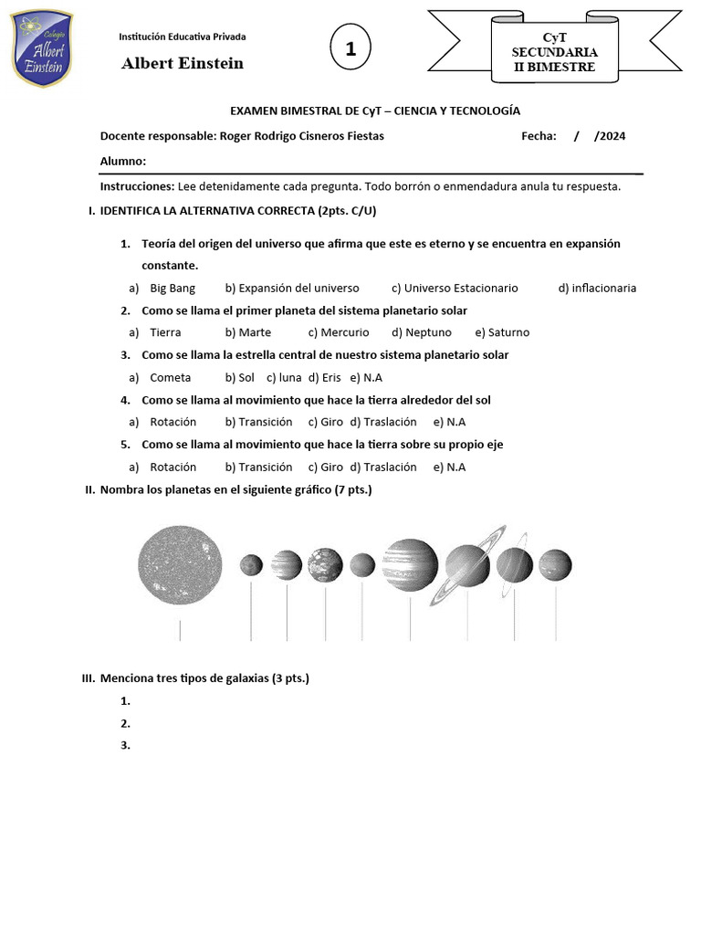 Examen Bimestral de Ciencia y Tecnología | PDF