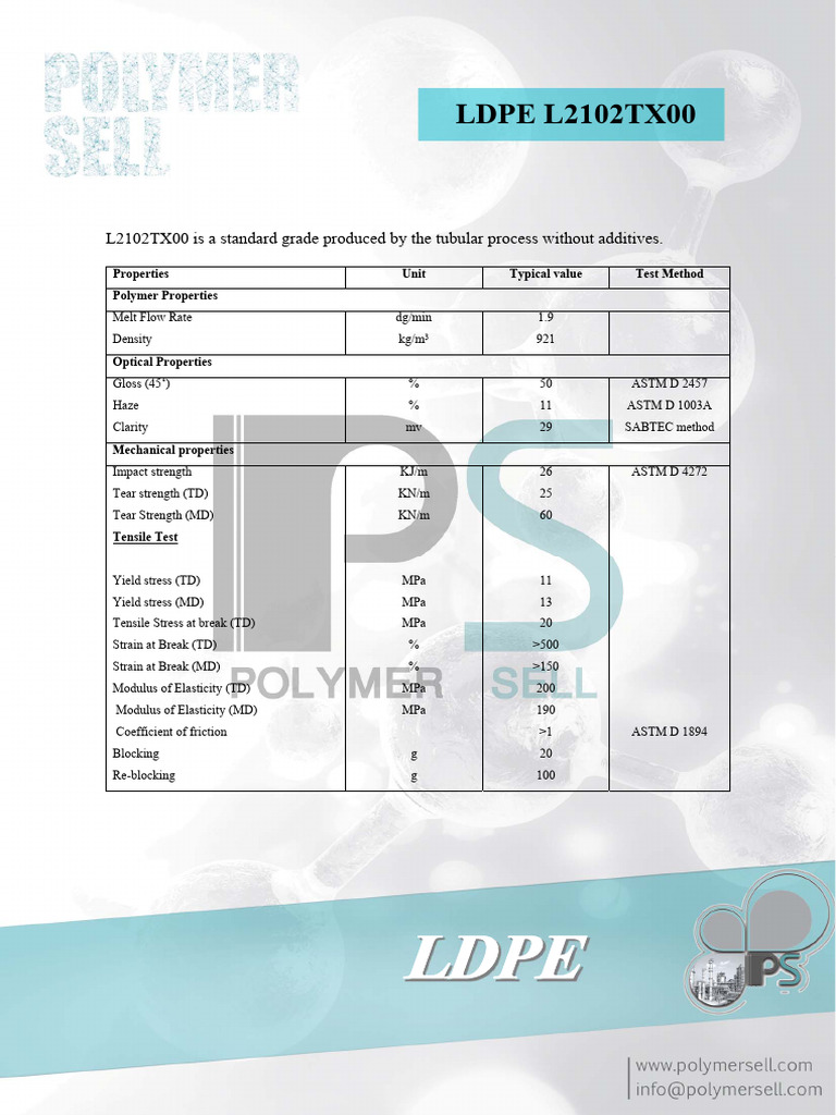 LDPE L2102TX00 Specifications Overview | PDF | Recycling | Packaging ...